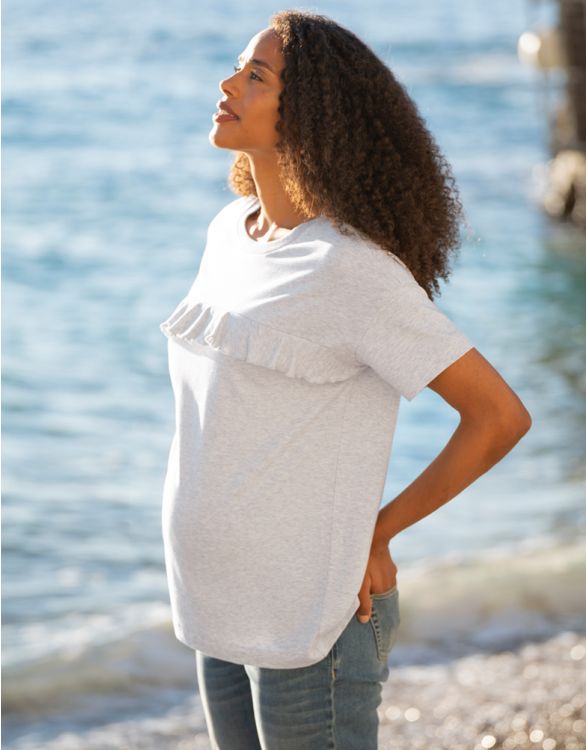 Grey Marl Frill Maternity to Nursing T-Shirt